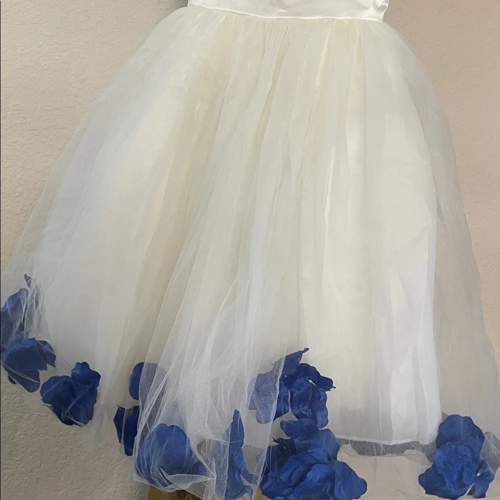 💙 Satin Tulle Easter/Special occasion dress w blue flowers Flowy Cuteness SZ 4